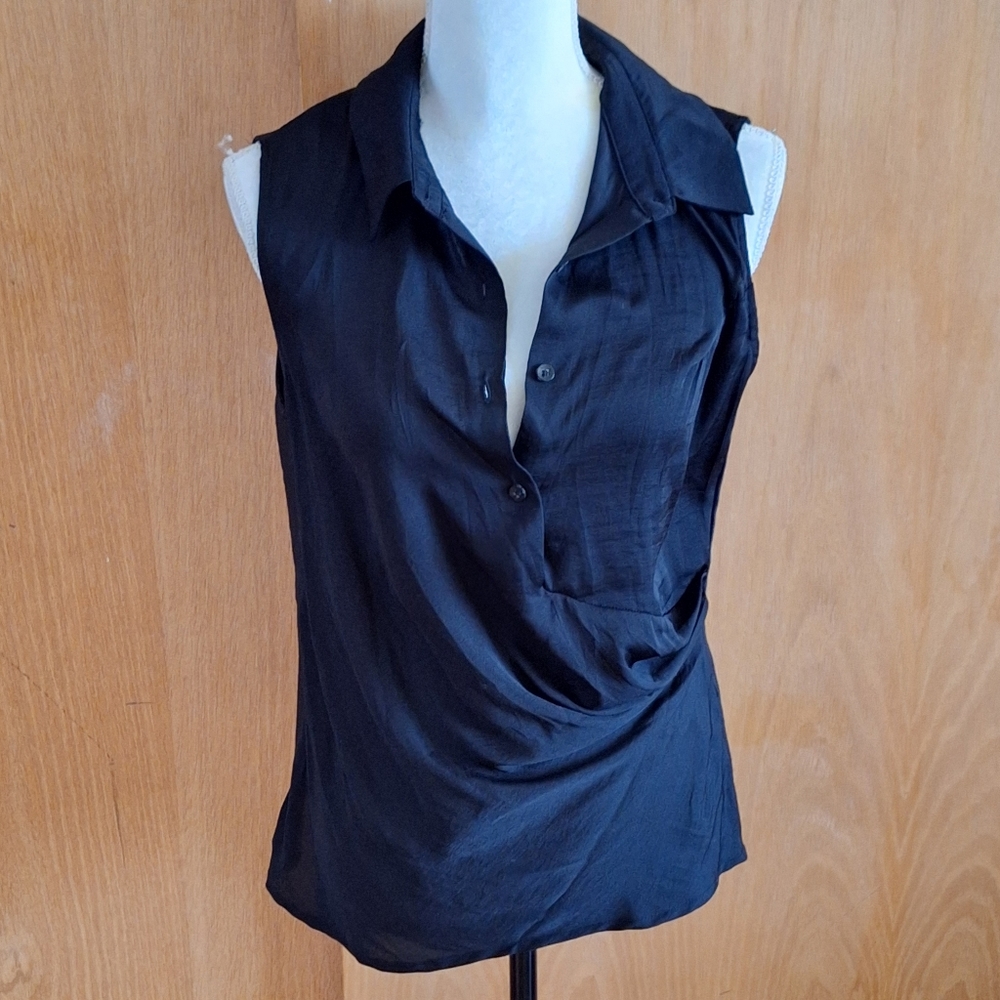 DO + BE Black Polyester Cotton Button Closure Top Size Medium